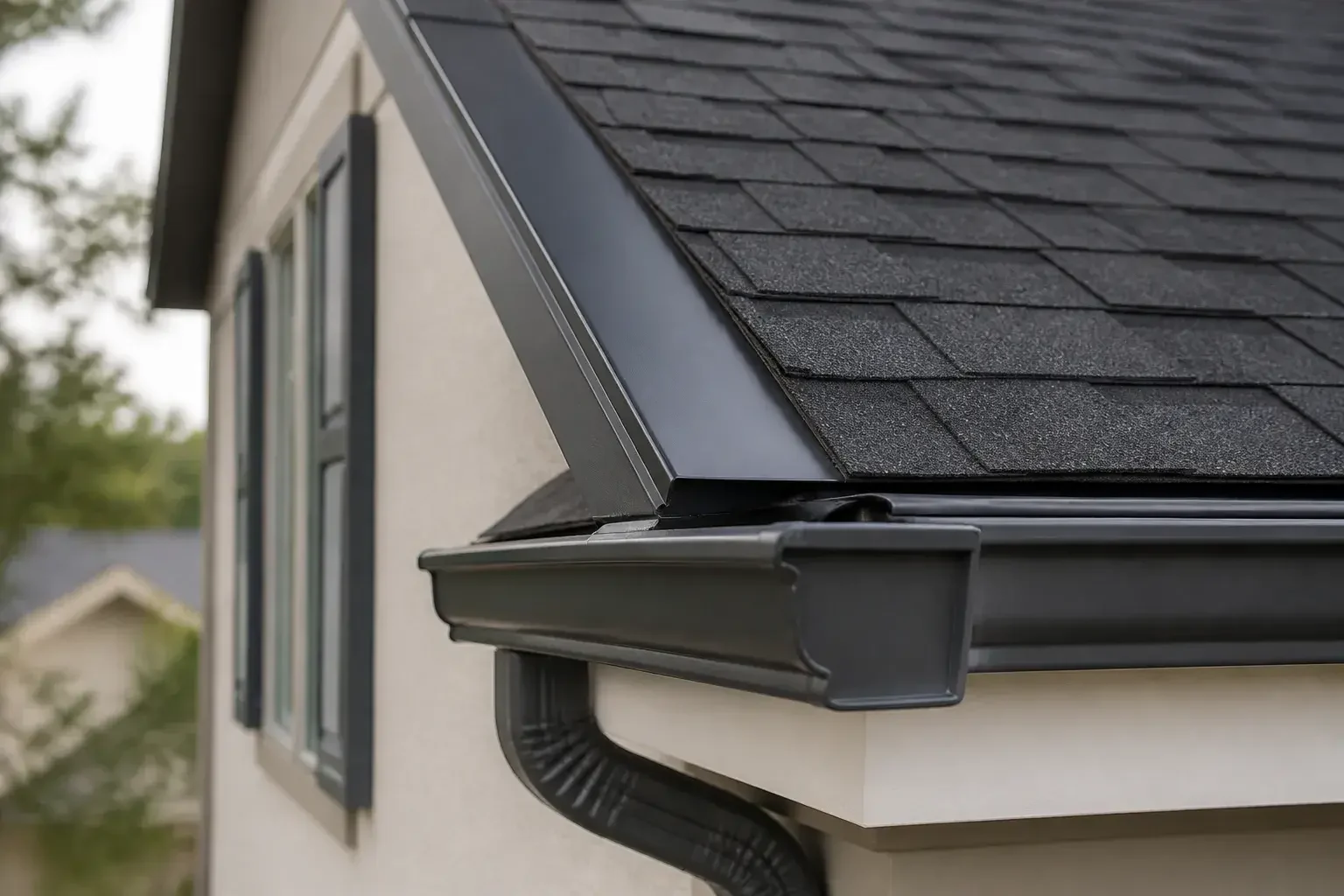 Close detail of roof edge and gutter